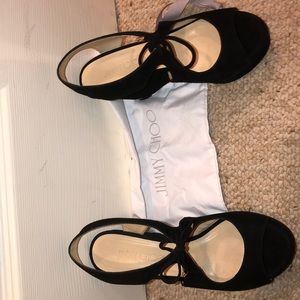 Jimmy Choo black suede lace up wedge heels